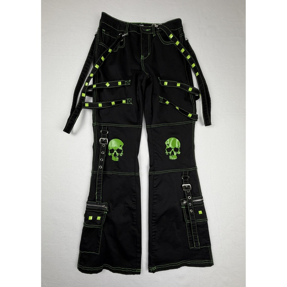 Hot Topic Black Neon Green Skull Studded Bondage Cargo Pants Size 5 Mall Goth